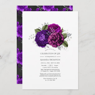 Royal Purple and Silver Floral Celebration of Life Invitation
