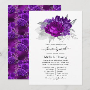 Royal Purple and Silver Floral Shower by Mail Invitation