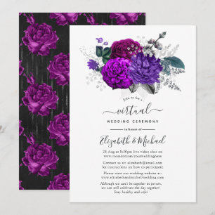 Royal Purple and Silver Floral Virtual Wedding Invitation