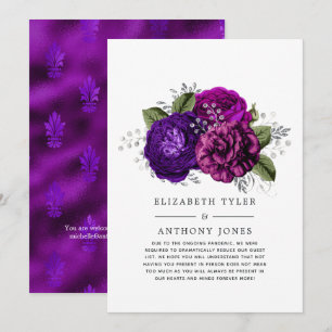 Royal Purple and Silver Floral Wedding Guest List Announcement
