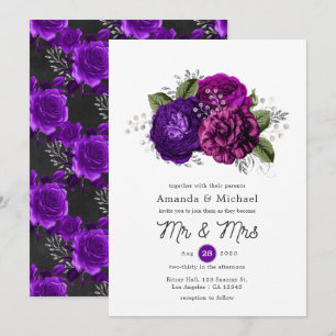 Royal Purple and Silver Floral Wedding Invitation