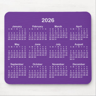 Royal Purple and White 2026 Calendar Mouse Mat
