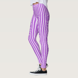 Royal purple and white candy stripes leggings