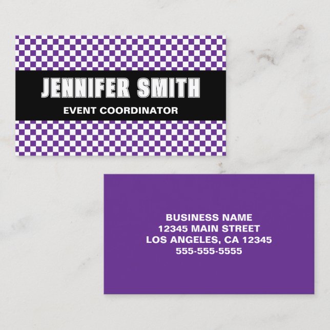 Royal Purple and White Check Bold Minimalist Business Card (Front/Back)