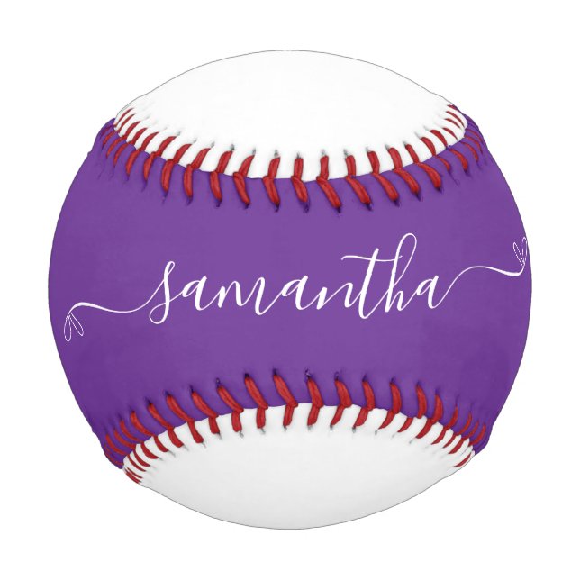 Royal Purple and White Cute Bow Signature Name Baseball (Front)