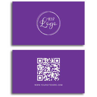 Royal Purple and White Logo Minimalist QR Code Business Card