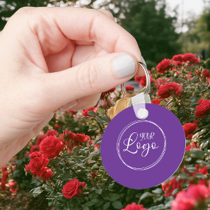 Royal Purple and White Minimalist QR Code Key Ring