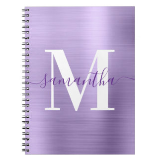 Royal Purple and White Monogram Pale Shimmer Notebook
