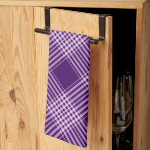 Royal Purple And White Plaid Tea Towel