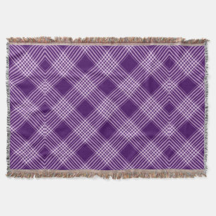 Royal Purple And White Plaid Throw Blanket
