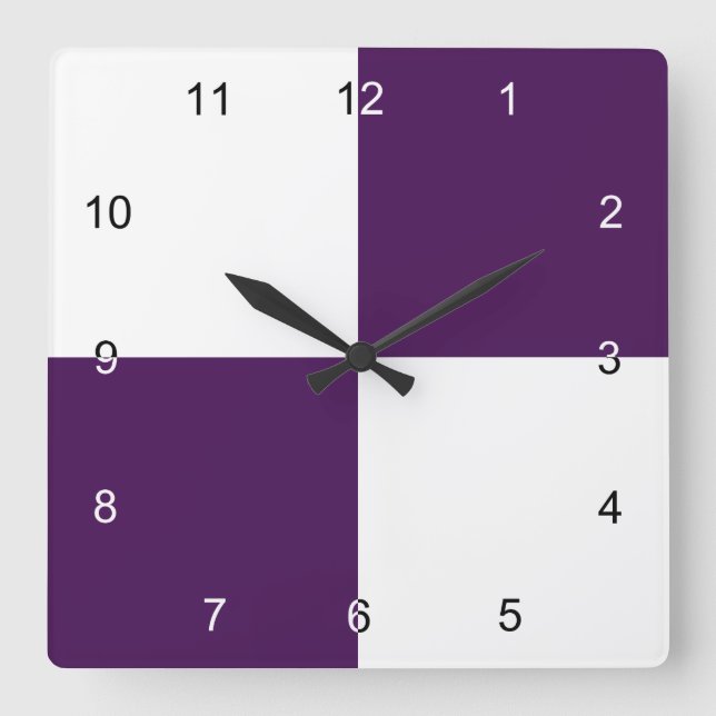 Royal Purple and White Rectangles Square Wall Clock (Front)