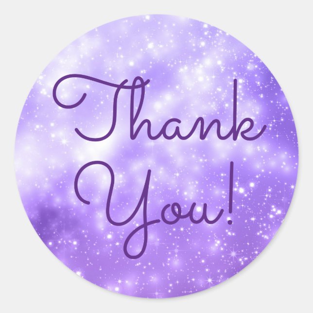 Royal Purple and White Stars Celestial Thank You Classic Round Sticker (Front)