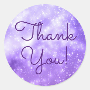Royal Purple and White Stars Celestial Thank You Classic Round Sticker