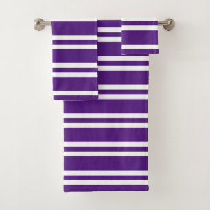 Royal Purple and White Stripes Bath Towel Set