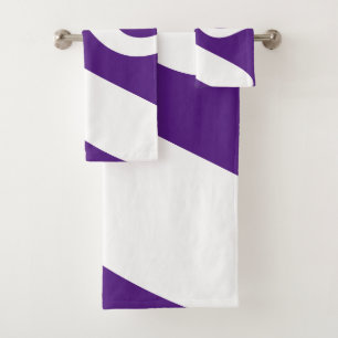 Royal Purple and White Swirl Wave Bath Towel Set