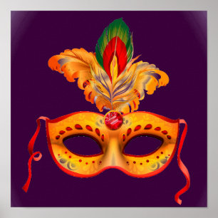 Royal purple and yellow masquerade theatrical mask poster