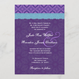 Royal Purple Aqua Blue Lace Wedding V18 Invitation