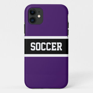 Royal Purple Black Athletic Stripes SOCCER Text iPhone 11 Case