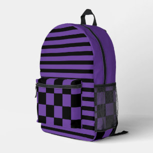 Royal Purple Black Vintage Chequered and Striped Printed Backpack