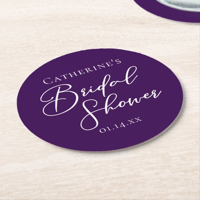Royal Purple Bridal Shower Personalised Round Paper Coaster (Angled)