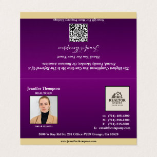 Royal Purple Business Card with Gold Accent Folded