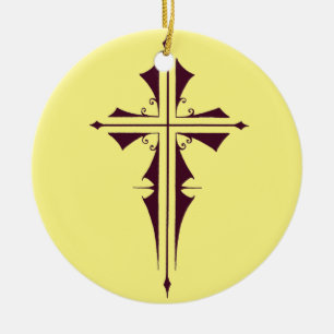 Royal Purple Christian Cross Art Ceramic Tree Decoration