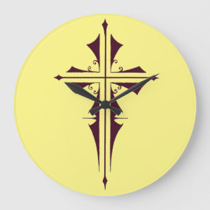 Royal Purple Christian Cross Art Large Clock
