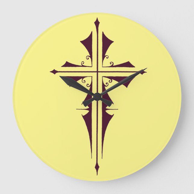 Royal Purple Christian Cross Art Large Clock (Front)