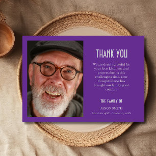 Royal Purple Classic Personalised Photo Funeral  Thank You Card