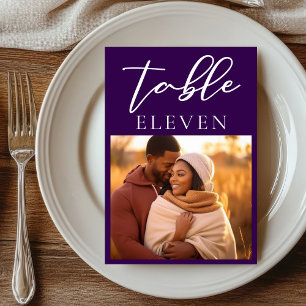 Royal Purple Couple Photo Evening Wedding Table Number