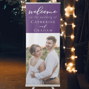 Royal Purple Couple Photo Vertical Wedding Retractable Banner