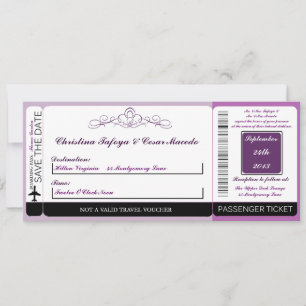Royal Purple Crow Boarding Pass Wedding Invitation