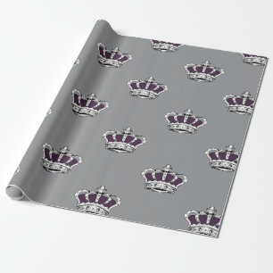 Royal Purple Crown Pattern on Modern Gray Back Wrapping Paper