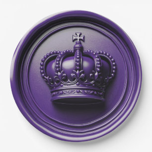 Royal Purple Crown Wax Seal Birthday Wedding Paper Plate