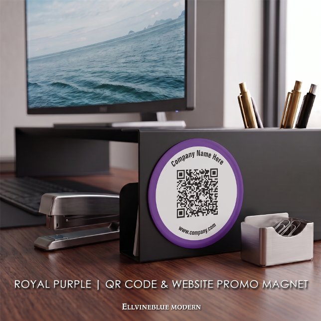 Royal Purple Custom QR Code & Website Promo  Magnet (Royal Purple Magnet | A polished layout created to showcase your QR Code, Name, & Website.)