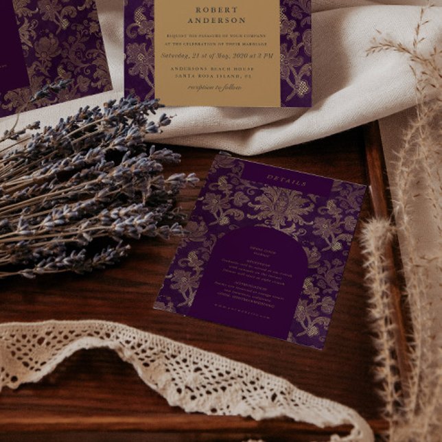 Royal Purple Damask Reception Details Card (Creator Uploaded)