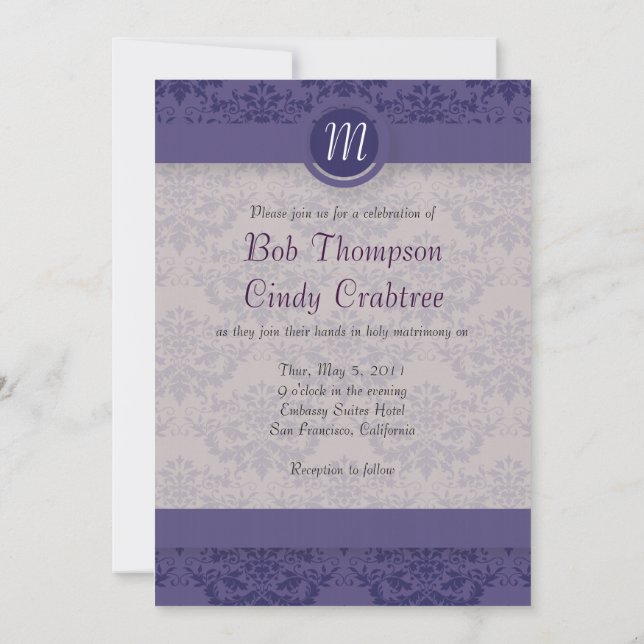 Royal Purple Damask Wedding Invitation (Back)