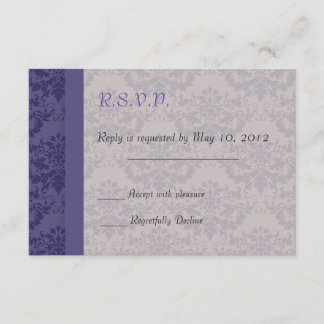 Royal Purple Damask Wedding RSVP Card
