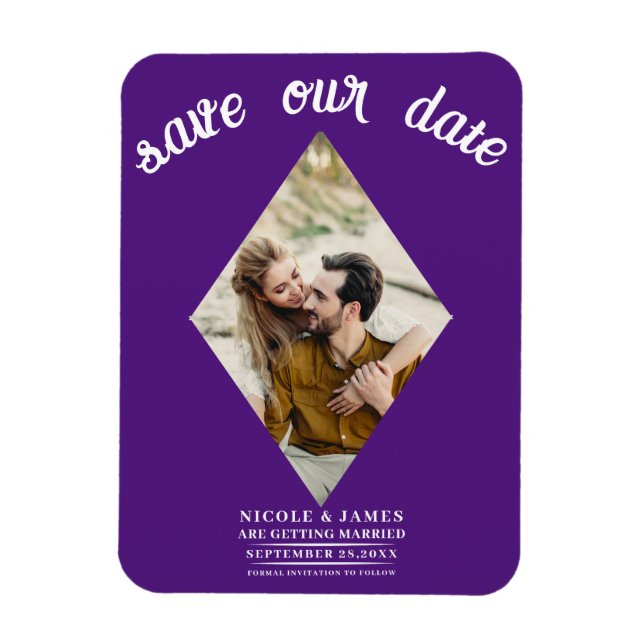 Royal Purple Diamond Photo Wedding Save the Date Magnet (Vertical)