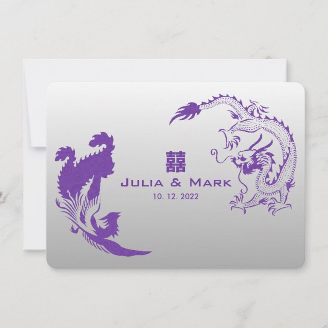 ©Royal Purple Dragon-Phoenix Chinese Wedding Invitation (Front)