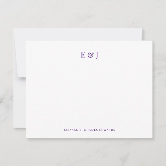 Royal Purple Elegant Couple Initials Personalised Card (Front)