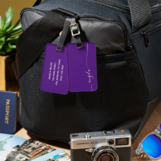 Royal Purple Elegant Glam Signature Style Name Luggage Tag