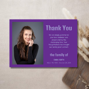 Royal Purple Elegant Photo Funeral Sympathy Thank You Card