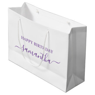 Royal Purple Elegant Script Signature Name Large Gift Bag