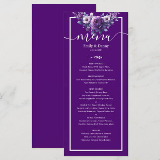 Royal Purple Elegant Violet Botanical Wedding Menu
