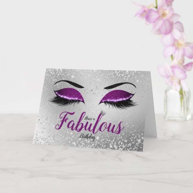 Royal Purple Fabulous Glitter Eyes Birthday Card (Orchid)