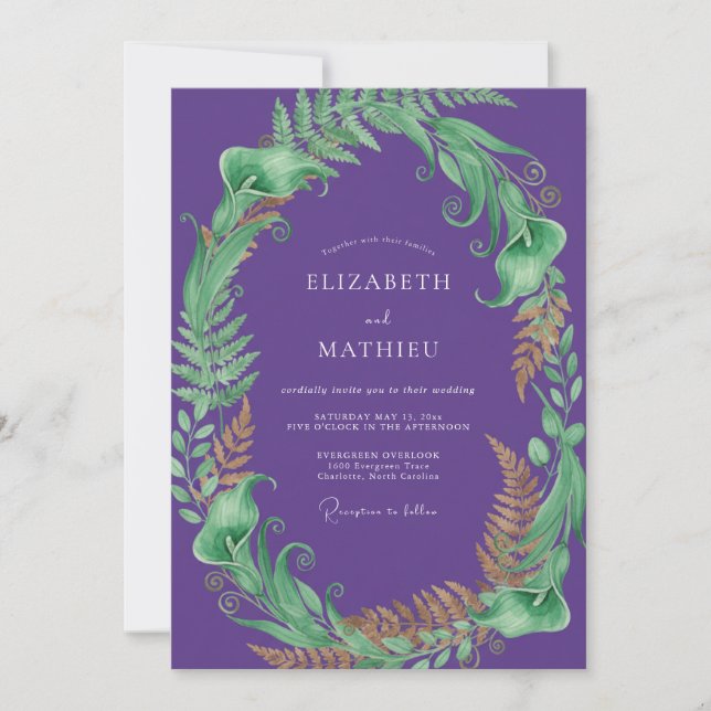 Royal Purple Fern Wedding Invitation (Front)