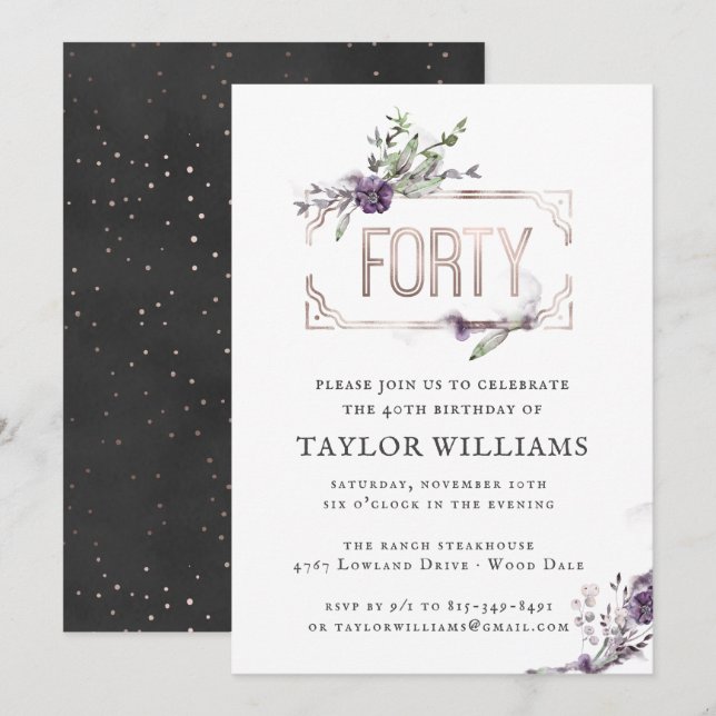 Royal Purple | Floral Ornate Foil Frame Birthday Invitation (Front/Back)