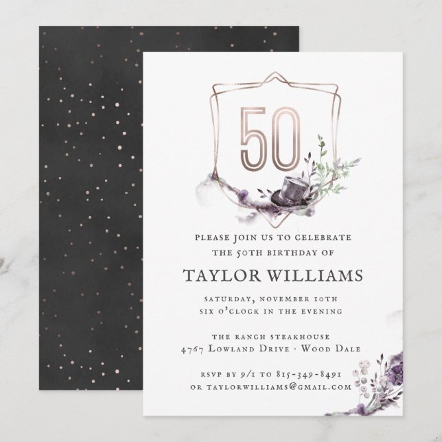 Royal Purple | Floral Ornate Foil Frame Birthday Invitation (Front/Back)