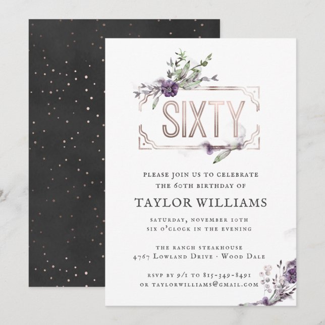 Royal Purple | Floral Ornate Foil Frame Birthday Invitation (Front/Back)